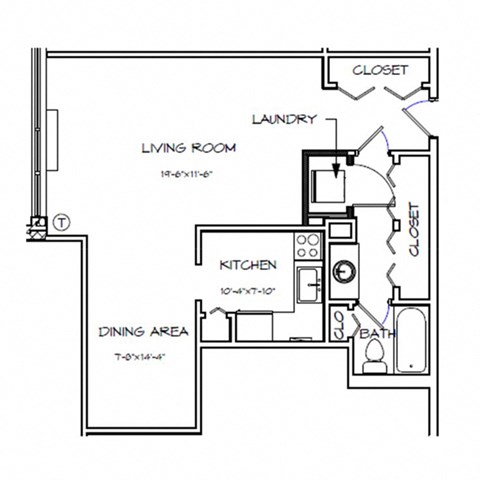 a floor plan of a house with a bedroom and a living room